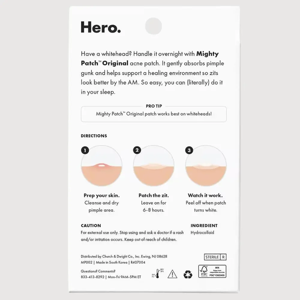 Hero Mighty Patch Original 72 Count (2 Pack) Acne Pimple Patches NEW